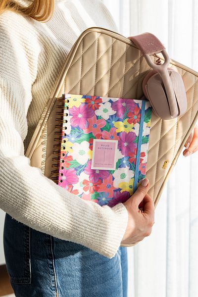 PAPERORA 17X24 Spiral Elastic Hard Cover Striped Notepad Multicolor Flowers