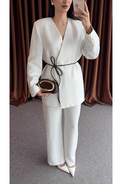 HAZELANNA Double Breasted Jacket with Leather Belt