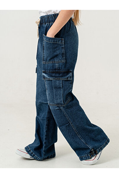 GİYİCEM TEKSTİL Kız Çocuk Dizi Pileli İspanyol Kot Pantolon 2200