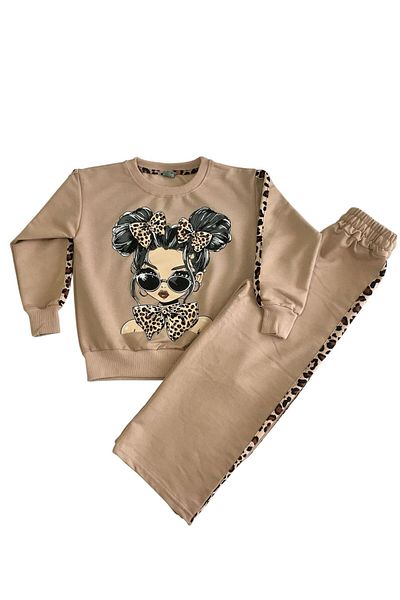 Arya Nisa Kids Girl's Leopard Striped Long Sleeve Seasonal Suit