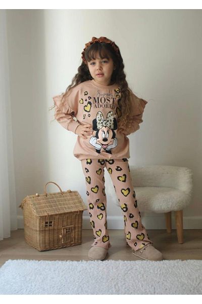 YUMİYUMM Girl's Two Yarn Fabric Character Patterned Top and Bottom Set