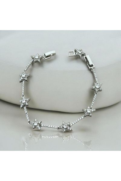 Çelik Silver Zircon Stone Star Bracelet
