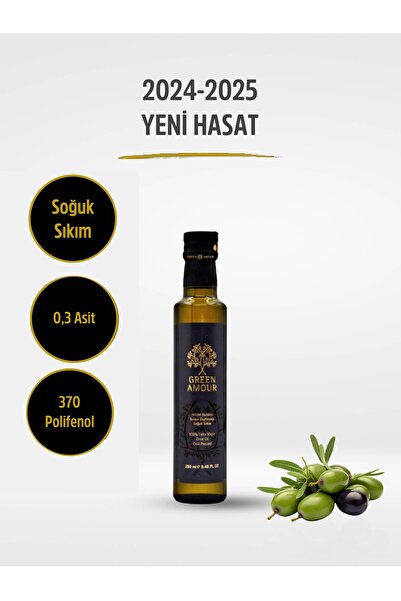 Green Amour Yeni Hasat, Soğuk Sıkım, 0,3 Asit, 370 Polifenol, Naturel Sızma Z...