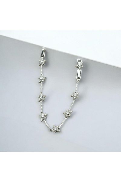 Çelik Silver Zircon Stone Star Bracelet