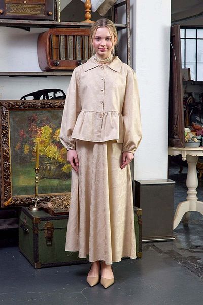 Ceylan Otantik Ecru Jacquard Shirt Skirt Set