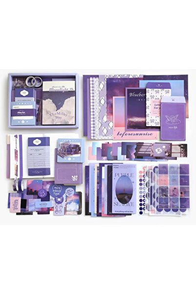 SF SCRAPBOOK KIRTASİYE 155 Parça Scrapbook Vintage Set / Mor
