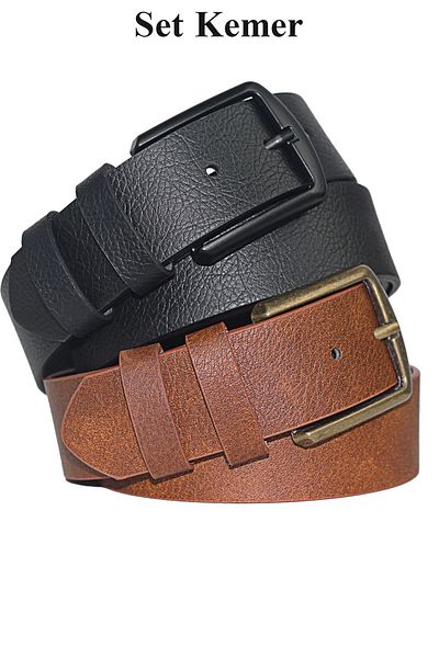 Arkem Men's Belt, Set of 2, Black, Tan, Belt, Daily Use. 4 Cm, Belt