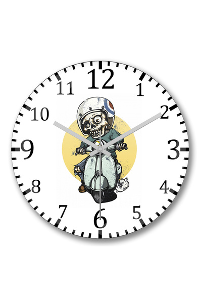 BASKI DÜNYASI Ceas de perete Motoqueiro Esqueleto Zombie din sticlă autentică...