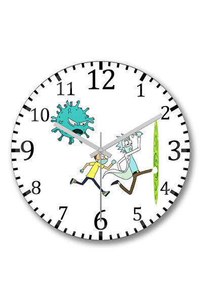 BASKI DÜNYASI Ceas de perete Corona cu Ricky și Morty din sticlă autentică bo...