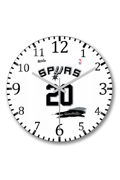 BASKI DÜNYASI Spurs 20 Ginobilli Branca Rox Ink Ceas de perete din sticlă autentică bombată