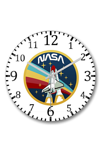 BASKI DÜNYASI Ceas de perete cu logo-ul rachetei Nasa din sticlă autentică bo...
