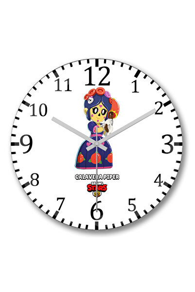BASKI DÜNYASI ساعة حائط Brawl Stars Calavera Piper من الزجاج الحقيقي المنحني