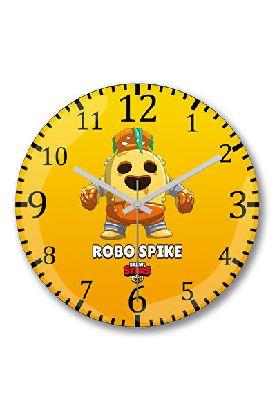 BASKI DÜNYASI ساعة حائط Brawl Stars Robo Spike من الزجاج الحقيقي المنحني