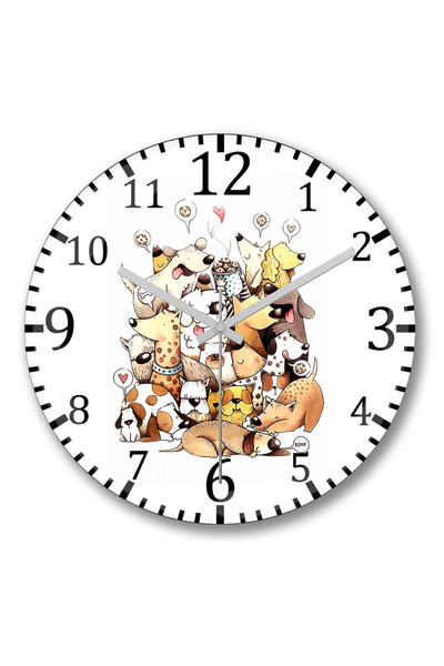 BASKI DÜNYASI Ceas de perete pentru câini Pug, din sticlă autentică bombată