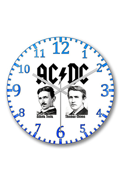 BASKI DÜNYASI Ceas de perete AC-DC Tesla și Edison din sticlă autentică bombată