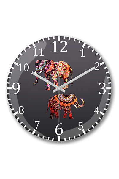 BASKI DÜNYASI Elefantes Wintage Elephants 2 ساعة حائط من الزجاج الحقيقي المنحني