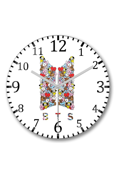 BASKI DÜNYASI ساعة حائط Bt21 Bts من الزجاج الحقيقي المنحني