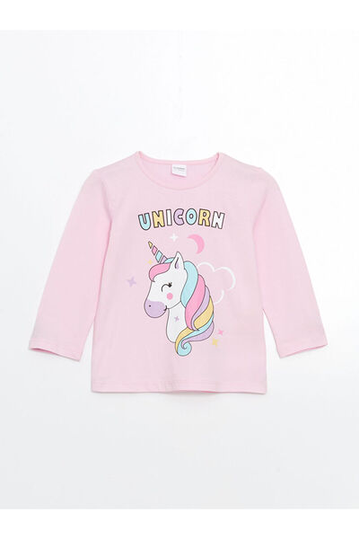 LC Waikiki Σετ πιτζάμες για κορίτσια με στάμπα LCW Crew Neck