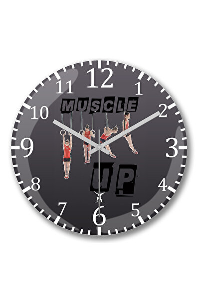 BASKI DÜNYASI ساعة حائط Muscle Up 2 من الزجاج الحقيقي المنحني