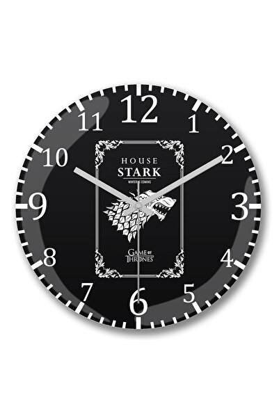 BASKI DÜNYASI ساعة حائط جيم أوف ثرونز هاوس ستارك من الزجاج الحقيقي المنحني