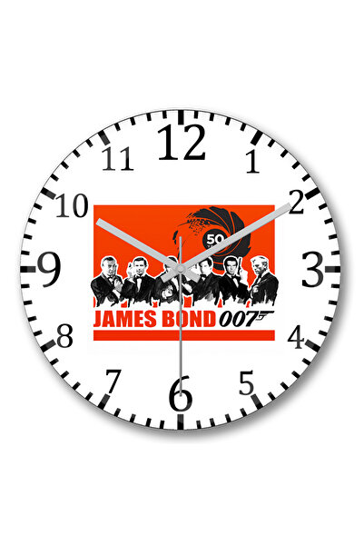 BASKI DÜNYASI ساعة حائط جيمس بوند من الزجاج الحقيقي المنحني