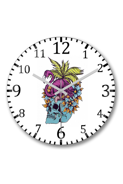 BASKI DÜNYASI ساعة حائط على شكل جمجمة فلامنغو استوائية من Caveira من الزجاج الحقيقي المنحني
