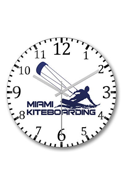 BASKI DÜNYASI Ceas de perete Miami Kiteboarding din sticlă autentică bombată