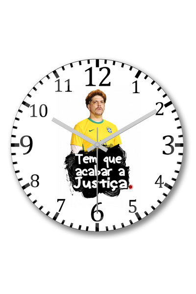 BASKI DÜNYASI ساعة حائط Tem Que Acabar A Justiça من الزجاج الحقيقي المنحني