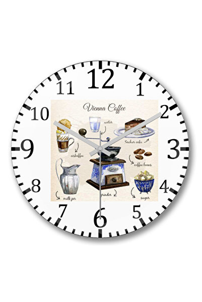 BASKI DÜNYASI ساعة حائط قهوة فيينا من الزجاج الحقيقي المنحني