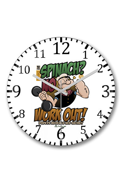 BASKI DÜNYASI ساعة حائط بوباي وورك أوت باباي من الزجاج الحقيقي المنحني