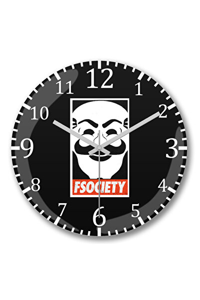 BASKI DÜNYASI ساعة حائط Fsociety1 من الزجاج الحقيقي المنحني