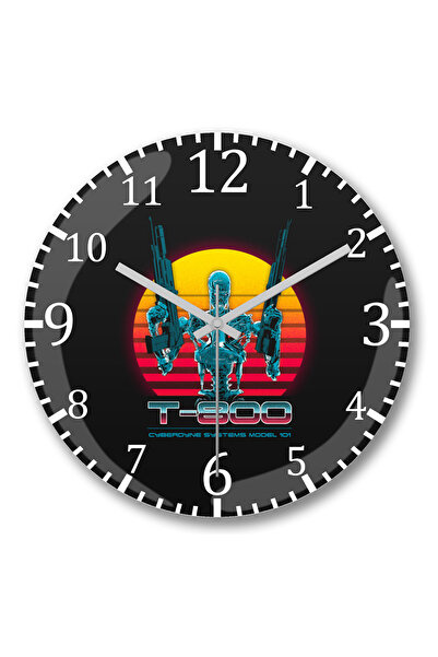 BASKI DÜNYASI ساعة حائط من سلسلة Terminator T-800 من الزجاج الحقيقي المنحني