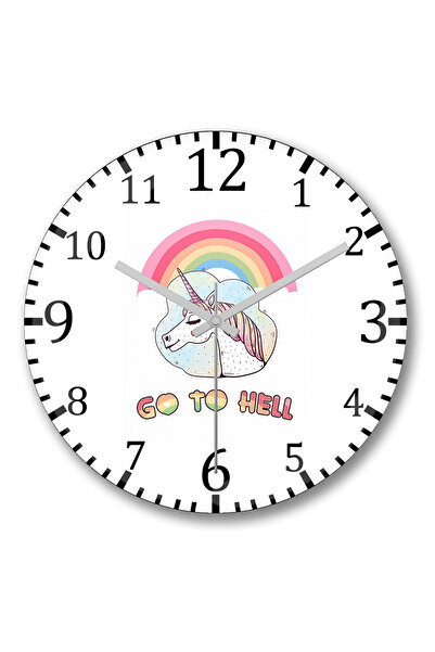 BASKI DÜNYASI Ceas de perete Unicornio Go To Hell din sticlă autentică bombată