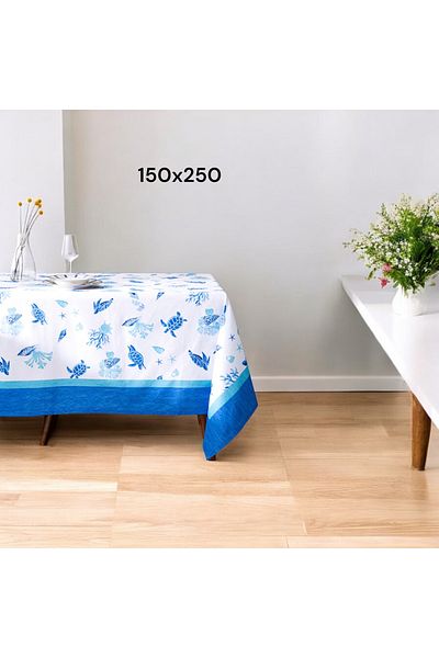 Madame Coco Față de masă Cornella 150x250 cm Albastru/Alb