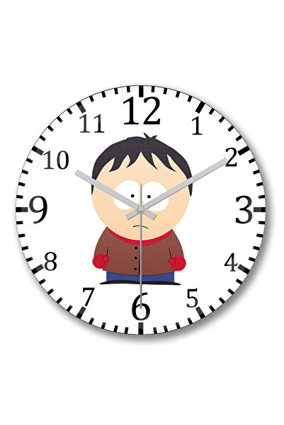 BASKI DÜNYASI ساعة حائط ساوث بارك إريك كارتمان من الزجاج الحقيقي المنحني