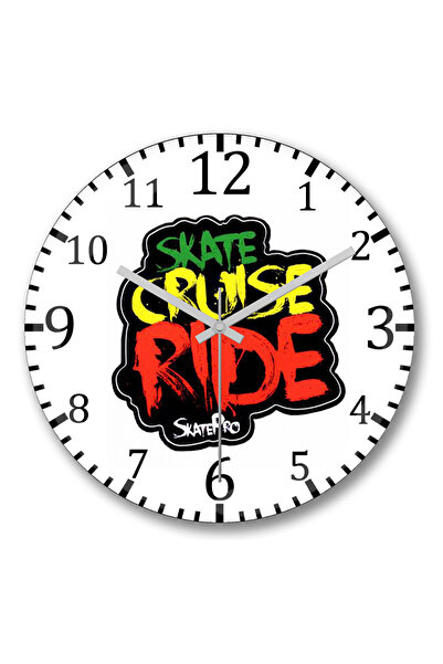 BASKI DÜNYASI Ρολόι τοίχου σκέιτμπορντ με κυρτό γυαλί