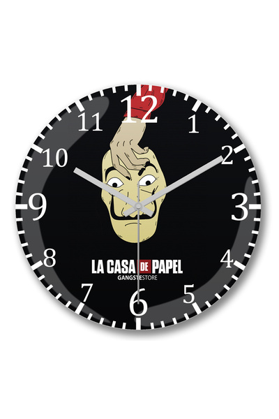 BASKI DÜNYASI ساعة حائط La Casa Papel3 من الزجاج الحقيقي المنحني