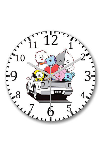 BASKI DÜNYASI Ceas de perete Bts BT21 01 din sticlă autentică bombată