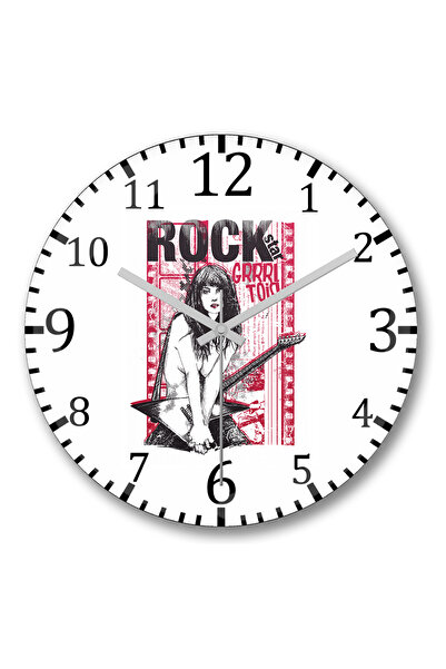 BASKI DÜNYASI ساعة حائط Grrrl Riot Rock من الزجاج الحقيقي المنحني