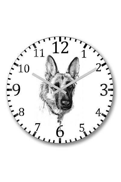 BASKI DÜNYASI German Shepherd Pug Dog Wall Clock Curved Real Glass