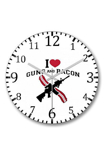 BASKI DÜNYASI Ceas de perete I Love Guns And Bacon din sticlă autentică bombată