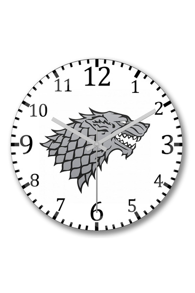 BASKI DÜNYASI ساعة حائط كاسا ستارك لعبة العروش من الزجاج الحقيقي المنحني