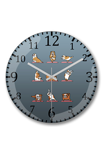 BASKI DÜNYASI ساعة حائط بولدوج يوجا بوج دوج من الزجاج الحقيقي المنحني