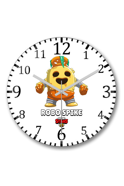 BASKI DÜNYASI ساعة حائط Brawl Stars Robo Spike من الزجاج الحقيقي المنحني