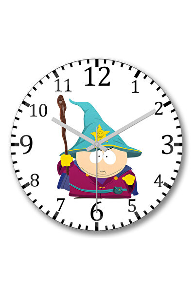 BASKI DÜNYASI ساعة حائط ساوث بارك إريك كارتمان من الزجاج الحقيقي المنحني