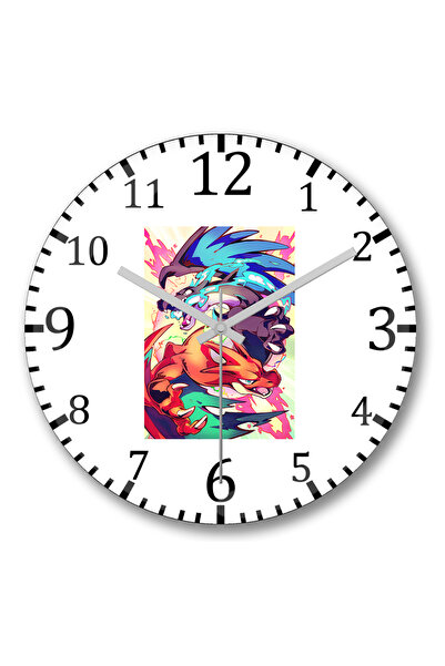 BASKI DÜNYASI Pokemon Charizard Mega Evo Wall Clock Curved Real Glass