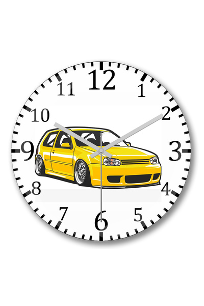 BASKI DÜNYASI ساعة حائط صفراء من الزجاج الحقيقي المنحني من Golf MK4