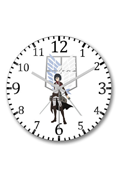 BASKI DÜNYASI ساعة حائط Attack On Titan Mikasa من الزجاج الحقيقي المنحني