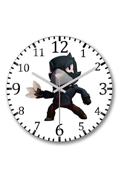 BASKI DÜNYASI ساعة حائط Brawl Stars Crow من الزجاج الحقيقي المنحني
