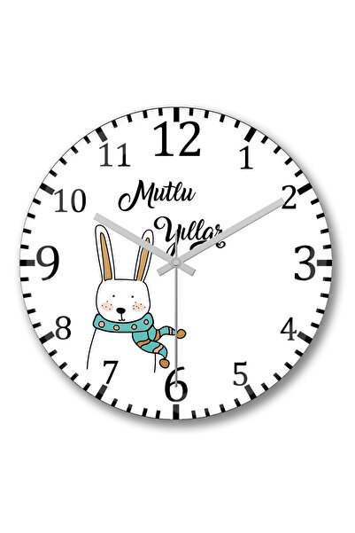 BASKI DÜNYASI Καλή χρονιά με χαριτωμένο κουνέλι Ρολόι τοίχου από αληθινό γυαλί